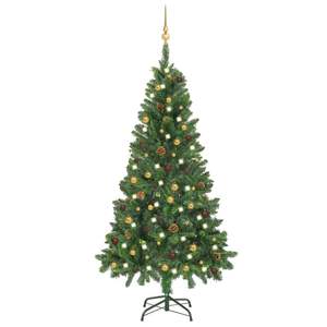 Sapin de Noël artificiel vert pré-éclairé de 59,1 pouces avec lumières LED blanc chaud et décorations en boules, base sur pied pour intérieur - Product Image 1