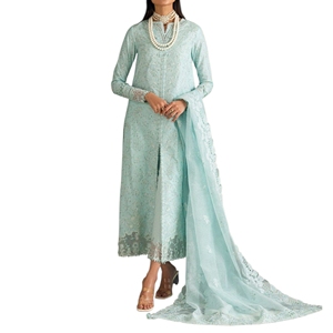 Salwar Kameez vert menthe élégant brodé pour femmes, tenue de mariage traditionnelle, robe longue en coton avec dupatta - Product Image 6