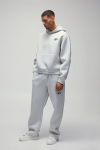 Top Quality Men's Light Gray Tracksuit Relaxed Fit Cotton Blend Pullover Two Piece Hoodies Sweatpants Custom Logo Wholesale - Product Image 4