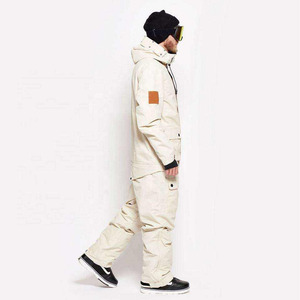 Ensemble veste de snowboard et pantalon cargo pour homme, couleur crème, avec capuche en fausse fourrure amovible, pour l'hiver - Product Image 4