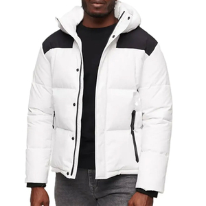 Blouson matelassé coupe-vent à capuche pour homme - Écologique, léger, résistant à l'eau, tissé, fermeture éclair, logo frontal, idéal pour l'hiver - Product Image 1