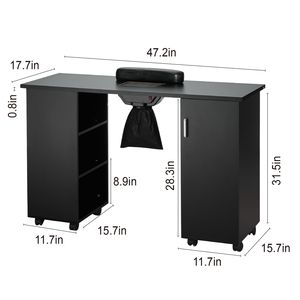 Tavolo Portatile Elettrico per Manicure con 3 Sacchetti Raccoglipolvere e 8 Ruote Bloccabili - Product Image 2