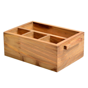 Royal Style Mango Wood Kitchen Utensils Holder Napkin <b>Caddy</b> with Handle 3 Compartment Dining <b>Table</b> Wooden Cutlery Holder - Product Image 4