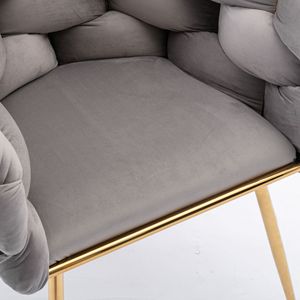 Fauteuil individuel moderne de luxe gris en velours, idéal pour chambre à coucher, pour les moments de détente, également adapté comme tabouret de coiffeuse ou table de manucure - Product Image 5
