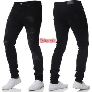 Pantalones Vaqueros Negros Ajustados, Desgastados y Rotos, de Cinco Bolsillos, Cintura Media, Largos, Estilo Casual, para Otoño - Product Image 1