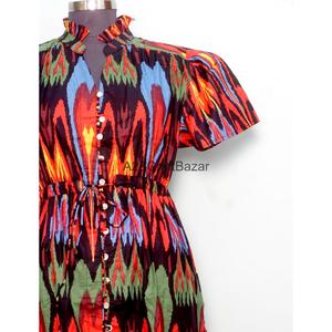 Vestido Mini de Mujer 100% Algodón Tejido, Cuello en V, Manga Corta, Cintura Alta, Corte en A, Estampado Floral Digital, Lavable, Transpirable, para Oficina - Product Image 3