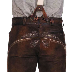 Lederhosen bavaroises pour hommes, en cuir suédé authentique, costume allemand pour l'Oktoberfest avec motif cerf - Product Image 2