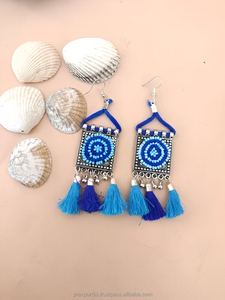 Boucles d'oreilles fantaisie en perles de rocaille brodées, faites à la main en Inde, taille personnalisée, multicolores, pour fête, unisexe - Product Image 2