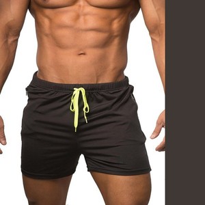 Men's Solid <b>Black</b> Quick Dry Drawstring Shorts Casual Knitted Mid Waist Short Shorts With Neon Yellow <b>String</b> - Product Image 1