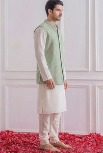 <b>Men's</b> Embroidered <b>Kurta</b> Pajama Set With Nehru Jacket Formal Indian Wedding Party Outfit - Product Image 2