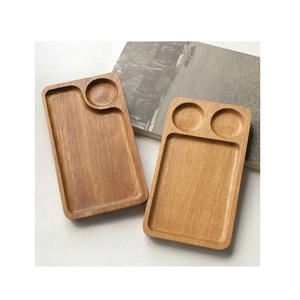 Tabla de Servir de Madera Maciza Hecha a Mano con Dos Compartimentos, Bandeja Rectangular de Madera Resistente para Café con Portavasos Empotrado - Product Image 2