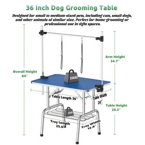 Mesa de Peluquería Canina Plegable de 36 Pulgadas con Brazo Ajustable, Superficie Antideslizante y Bandeja de Almacenamiento de Malla para Uso Doméstico - Product Image 2
