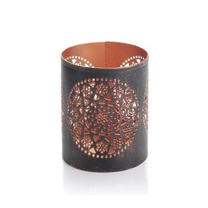 Lanterne ronde en métal pour bougie votive avec motif mandala découpé, résistante à la chaleur, décoration d'intérieur, porte-bougie de Noël - Product Image 1