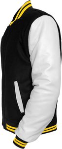 Veste universitaire noire et orange pour homme, en laine et polyester, style preppy, col rabattu, coupe classique, pour l'automne - Product Image 6