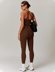 Brown High Waist Seamless Leggings Full Length Stretch Yoga Pants Sporty <b>Tummy</b> <b>Control</b> Shapewear - Product Image 2