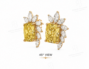 Elegant floral <b>stud</b> earrings in 18K yellow gold with fancy yellow cushion diamonds and marquise lab grown diamonds couture desig - Product Image 2