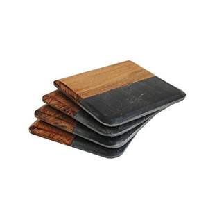 Precioso Posavasos Redondo de Madera y Mármol, Posavasos Artesanal de Madera de Acacia y Mármol Negro Hecho a Mano con Madera Natural - Product Image 3