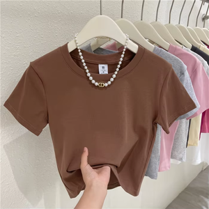 Top Corto de Verano para Mujer, Estilo Americano, Cintura Alta, 100% Algodón, Corte Ajustado, Manga Corta - Product Image 3