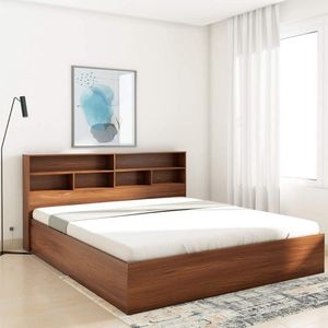Durable Solid Teak Wood King <b>Size</b> Storage <b>Bed</b> <b>Frame</b> with Drawers and Shelves Midcentury Modern Design for Bedroom Furniture - Product Image 1