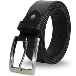 Men's Black Genuine Leather Formal <b>Belt</b> With <b>Silver</b> Rectangular Pin <b>Buckle</b> Durable Business Accessory - Product Image 6