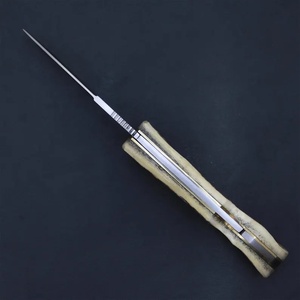 Couteau pliant en acier Damas de qualité supérieure, manche ergonomique en bois de cerf, lame à pointe tombante, étui en cuir, chasse, camping, survie, OEM - Product Image 4