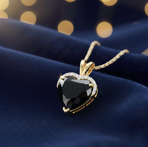 Collier pendentif en onyx noir en forme de cœur avec pierres CZ, argent sterling 925 plaqué or 18 carats, bijoux élégants pour femmes - Product Image 4