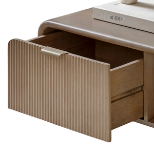 Table basse artisanale en bois de manguier massif, de forme carrée et courbée, avec un tiroir de rangement à motif cannelé, pour la maison, le bureau ou le salon - Product Image 3