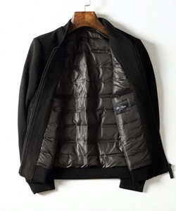 Wholesale Men's Woven Stand Collar Zipper Closure Wool Bomber <b>Jacket</b> Winter Solid Color Casual OEM Service - Product Image 5