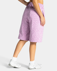 Shorts Bermuda Femme en Coton Premium 100% avec Logo Personnalisé Brodé, Imprimé Léopard Lavande et Passepoil Côtelé - Product Image 6