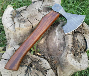 Hache Viking artisanale personnalisée 2024 en acier Damas haute teneur en carbone de qualité industrielle avec manche en bois de rose, hachette de camping, garantie 3 ans - Product Image 1