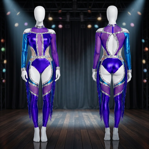 Tenue de majorette personnalisée pour adultes, combinaison de cheerleading brillante et légère avec franges et strass, fournisseur en gros - Product Image 3