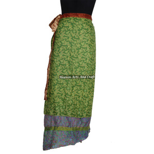 2026 Jupe longue moderne pour femme, style « Magic Wrap », en soie de sari indienne, pour revêtement ou couverture, style vintage, vente en gros - Product Image 2