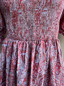 เดรสยาวพิมพ์ลายด้วยมือสไตล์อินเดีย ผ้าฝ้ายคอตตอน คอเหลี่ยม แขนยาว ปักลายดอกไม้ สำหรับผู้หญิง - Product Image 4