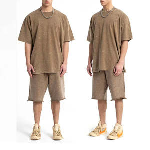 Ensemble T-shirt et short pour homme, style décontracté, imprimé délavé à l'acide, col rond, respirant, polyester/coton, style streetwear - Product Image 4