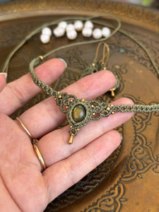 Ensemble de colliers vintage en macramé avec pierre de labradorite sertie, chaînes en alliage d'acier inoxydable, style bouddhiste, bijoux unisexes, cadeau - Product Image 2