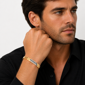 Namivaa 18ct Rose Gold Diamond Black Stone Bar <b>Bangle</b> Bracelet <b>Men</b> Geometric Statement Design Luxury Jewelry Wedding Party - Product Image 4