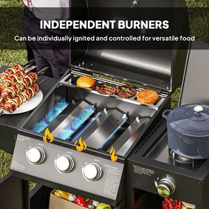 Grill a Gas Propano a 3 Bruciatori con Fornello Laterale, Potenza 37.000 BTU, Area di Cottura 310 Pollici Quadrati Griglia per Barbecue da Giardino con Ripiani per Area Cucina all'Aperto - Product Image 6