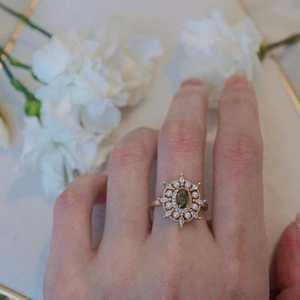 Peridot Green Zircon <b>Ring</b> With Small Pearls <b>Adjustable</b> 925 Sterling <b>Silver</b> 14K Gold Plated Elegant Gift For Her - Product Image 2