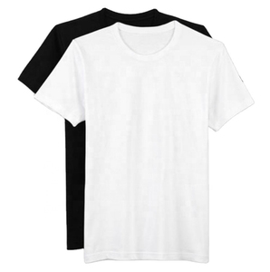 T-shirt décontracté pour homme, blanc et noir, uni, à manches courtes, col rond, coupe ajustée, en coton tricoté et fibre de bambou teinte en fil - Product Image 6