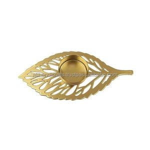 Leaf Shape Geometric Cutout Vintage Metal <b>Tealight</b> <b>Holder</b> - Modern Antique Shadow Candle Stand for Interior Decorators - Product Image 5