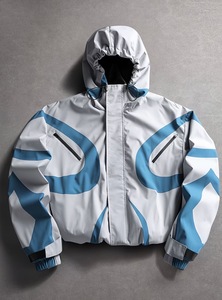 Men's Hooded <b>Waterproof</b> Vintage Quilted Windproof Sporty Racer <b>Jacket</b> Blue <b>White</b> Color Blocking Front Zipper Closure Canvas - Product Image 4