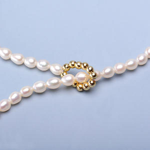 Collier de perles d'eau douce en forme de riz de 4-5 mm, presque sans défaut, chaîne en Y, lumière intense, réglable - Product Image 2