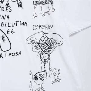 Unisex White Short Sleeve T-Shirt Hand Drawn Print Art Front Logo Summer Casual <b>Top</b> Adults Style Shirts - Product Image 5
