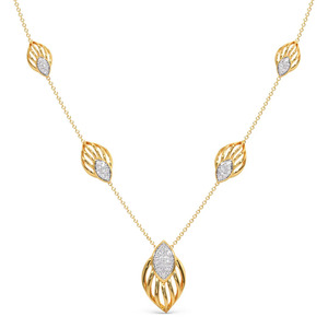 Collar de Diamantes de Cinco Hojas con Hojas de Oro Esculpidas y Diseño Central con Brillo Gradual - Product Image 1