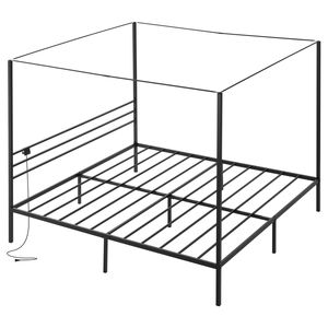 Letto a baldacchino King Size in metallo con quattro postelli, stazione di ricarica, doghe in acciaio resistente e supporto inferiore rinforzato - Product Image 1