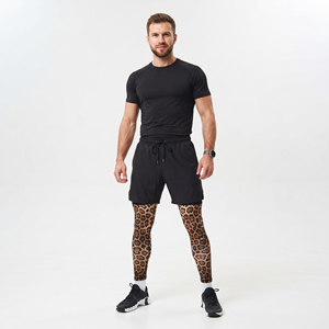 Men's Leopard Print Compression <b>Leggings</b> With Drawstring Shorts Spandex Polyester Men Yoga Fitness 2 in 1 <b>Leggings</b> - Product Image 2