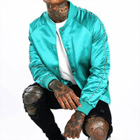 Blouson Bomber en Satin Léger Style Urbain OEM avec Fermeture Boutonnée Imperméable – Veste de Baseball en Satin pour l'Automne