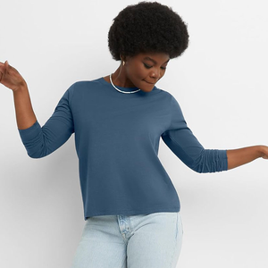 Camiseta de Alta Calidad para Mujer, Manga Corta, Color Sólido, Cuello en V, Corte Casual, Largo Regular, con Cierre, 100% Algodón, Primavera/Verano - Product Image 6
