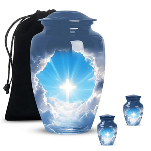 Urna Funeraria de Cobre Blue Sky Cross para Cenizas de Adultos, Recuerdo Conmemorativo para Entierro - Product Image 3