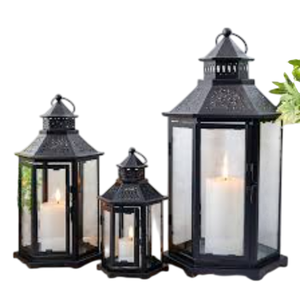 Lanterne à bougie de style vintage en métal et verre pour la décoration de la maison, lanterne suspendue en fer noir mat avec poignée, décorative classique - Product Image 3